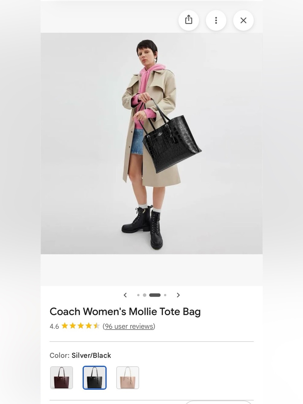COACH Mollie Tote Bag- Black Croc-Embossed Leather - Picture 13 of 13